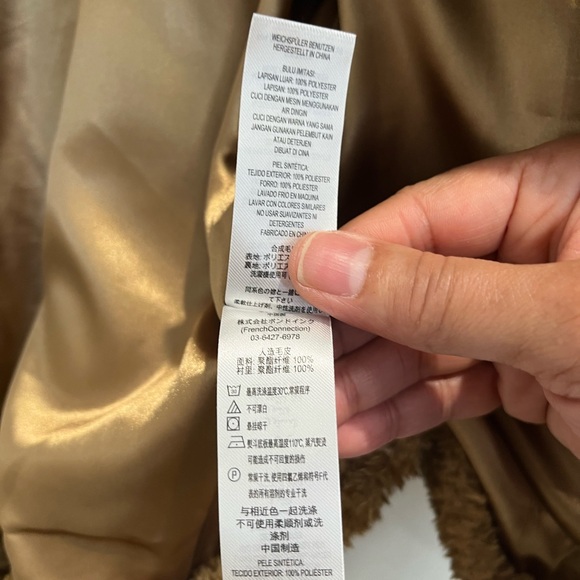 French‎ Connection Tan Faux Fur Teddy Jacket Sz. L - Picture 8 of 11